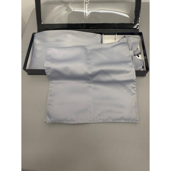 New In Box Brand Q‎ Silver Gray Cummerbund Bowtie Hankie Set Wedding Prom  #5 - Picture 10 of 10